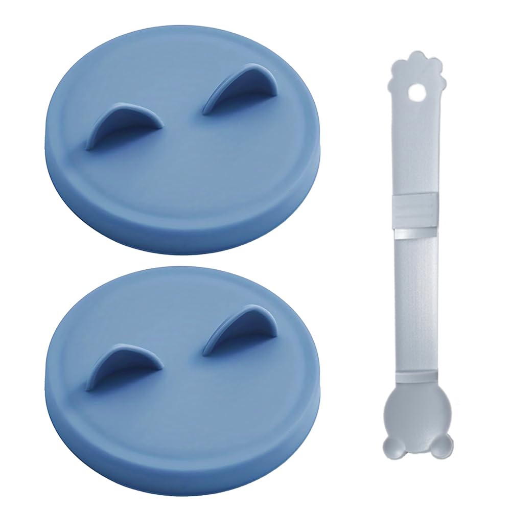 YFTRFR 3 Pcs Silicone Covers, Durable Silicone Pet Can Lids Fresh-Keeping Lids For Pet Cans Cover for Wet Food Container Multi Functional Cat Strip Feeder Squeeze Spoon with Cat Ears