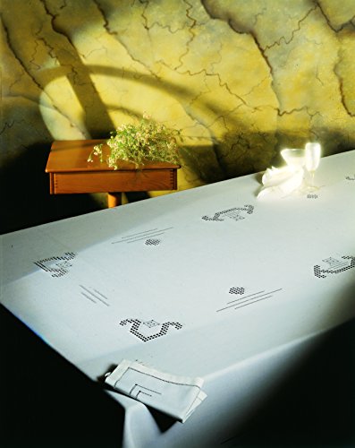 Zenoni & Colombi Nappe Duchessa 100 % pur coton brodé à la main, 175 x 260 cm avec 12 serviettes