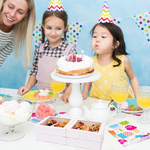 Moretoes 12pcs Bakery Boxes, 8x8x2 Inches Auto-Popup Cookie Boxes with Window, White Treat Containers for Chocolate Strawberries, Donuts, Desserts, Pastries