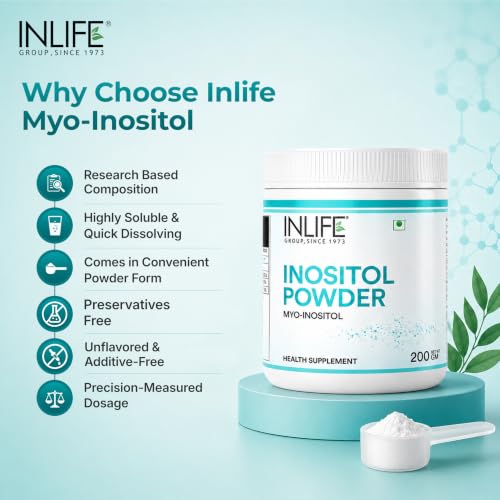 Image of INLIFE Myo Inositol Powder 2000mg, Unflavoured, Hormonal Metabolic Balance & PCOS Support for Women, 200g
