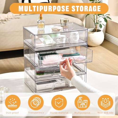 Image of 5 Pack Makeup Organizer Stackable, 12.1''L Bathroom Organizer and Storage Acrylic Undersink Drawer Organizer, Cosmetics and Beauty Supplies,Clear Plastic Storage Bins for Vanity,Pantry,Cabinet,Kitchen