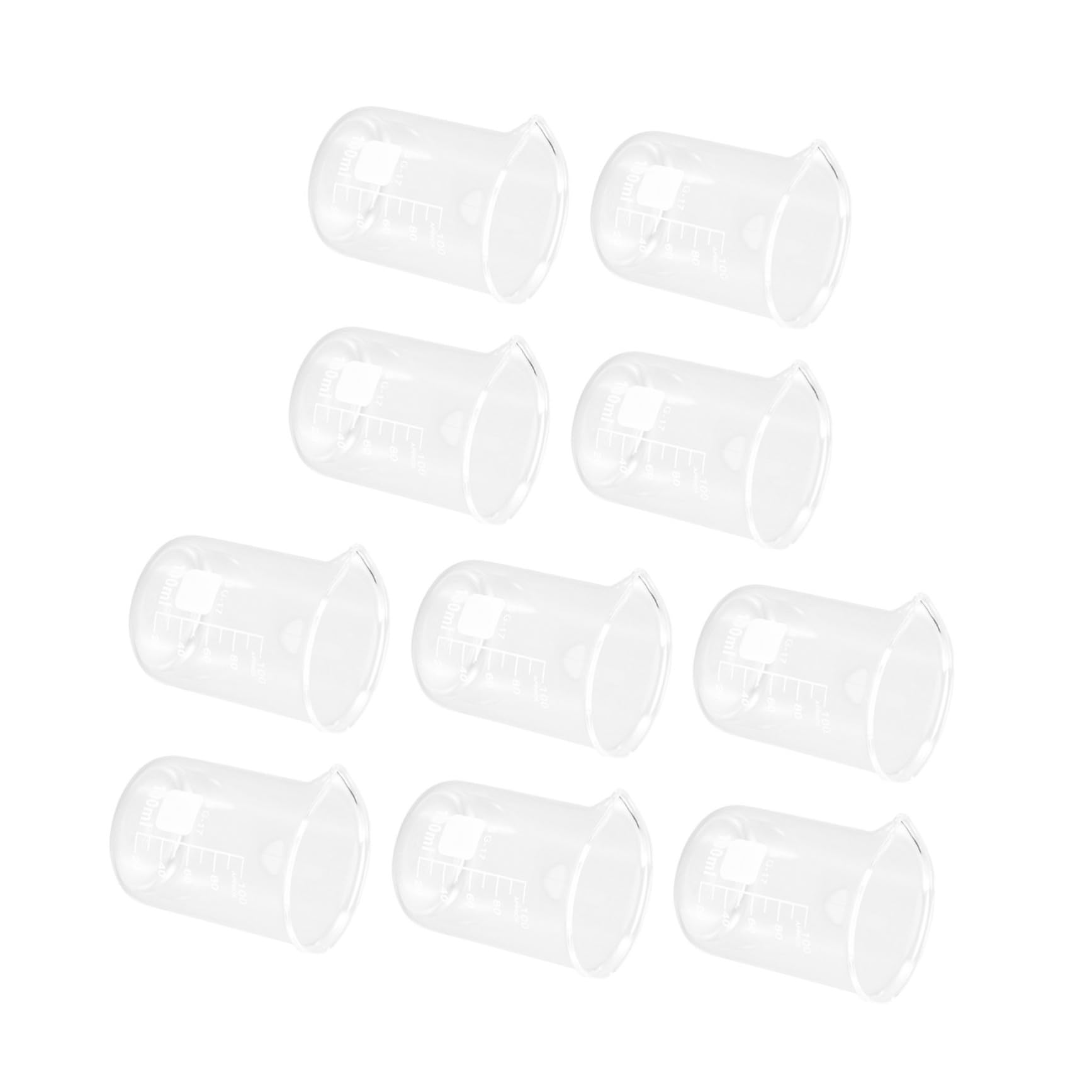 VANZACK Set di 10 Bicchieri di Vetro Graduati da 100ml per Laboratorio, Tazze di Misurazione Scala Chiara e Superficie Antiaderente, per Esperimenti Scientifici
