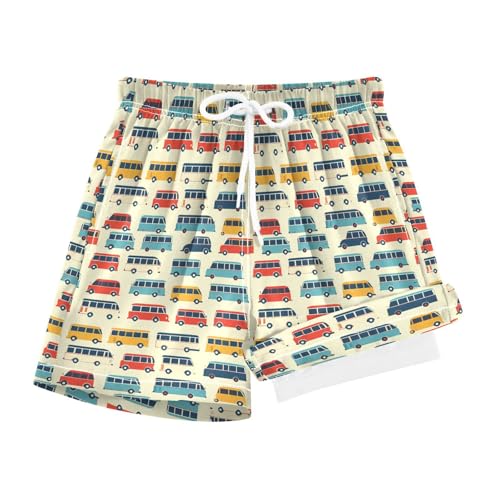 boy Swim Trunks Cute Bus Cars Vehicle Boys' Swim Trunks Beach Shorts Quick Dry Swimsuit Multicolor