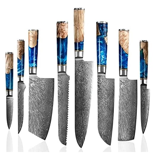 JUXATECH Kitchen Knife Sets, 8PCS Chef Knife Set Damascus steel 67 layer VG10 professional Japanese santoku Cleaver Slicing Boning