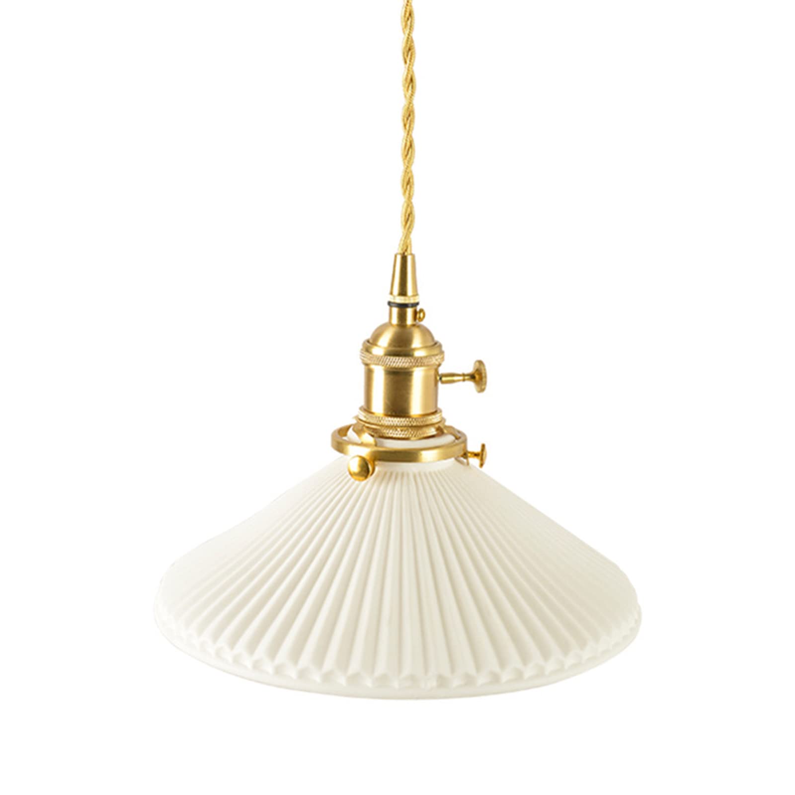EKSED Lámpara colgante con pantalla de cerámica blanca, portalámparas E27 dorado e interruptor rotatorio - Accesorio de iluminación colgante de techo con cable dorado (Paraguas)