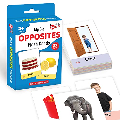Image of Big Flash Cards for Kids: Opposites | 32 Double-sided Picture Cards, Durable & Water Resistant | Early Learning & Development Toy for Preschoolers & Toddlers 2-6 Year | Can Be Wiped Clean