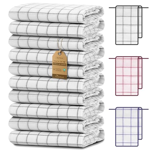 NatureMark Set de 10 paños de Cocina 50x70 cm – 100% algodón, absorbentes y Resistentes – Paños de Cocina para Uso doméstico y Profesional, Incluye E-Book, Color: Gris Antracita
