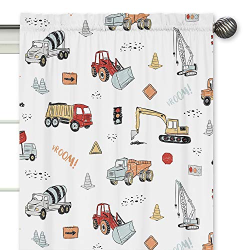 Sweet Jojo Designs Construction Truck Window Treatment Panels Curtains - Set Of 2 - Grey Yellow Orange Red And Blue Transportation #TOP2
