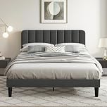 VECELO Double Size Bed Frame, 4ft6 Upholstered Velvet Platform with Adjustable Headboard, Wood Slat Support, Mattress Foundation, No Box Spring Needed, Noise-free, Dark Grey