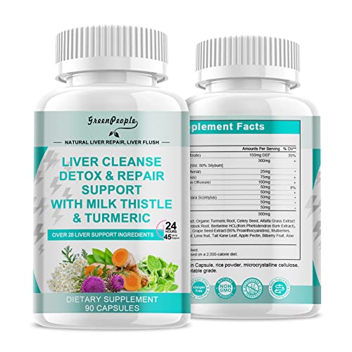 Greenpeople Liver Cleanse Detox & Repair Formula - Liver Supplement With Milk Thistle, Artichoke Extract, Oregano & Dandelion | 28+ Liver Care Nutrients For Liver Support - 2 Pack #TOP4