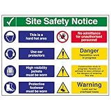 vsafety 6 C009br-r'Multi Hazard site Avis de sécurité/8 points d'avertissement de signe, en plastique rigide, paysage, 600 mm x 450 mm, noir/bleu/vert/rouge/jaune