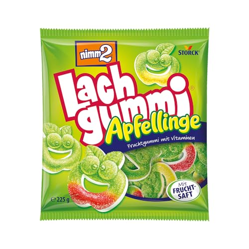 nimm2 Lachgummi Apfellinge – 1 x 225g – Saure Fruchtgummis mit Fruchtsaft und Vitaminen