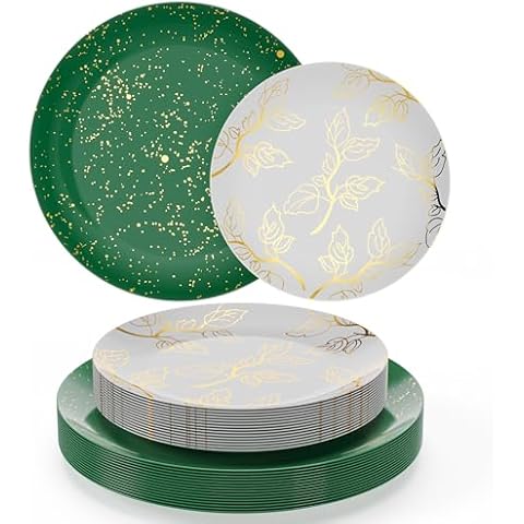 Trendables Christmas Plates Disposable 40 Pcs Christmas Dinnerware Set, Christmas Plastic Plates Set Includes 20 10" Christmas Dinner Plates, 20 8" Christmas Dessert Plates, Holiday Plates Disposable Cover