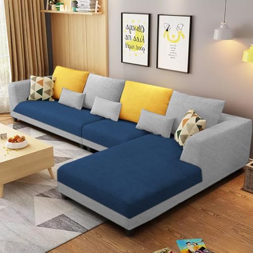 Image of Galib RHS 6 Seater L Shape Sofa Set for Living Room (Blue Grey Fabric) Premium Fabric Sofa