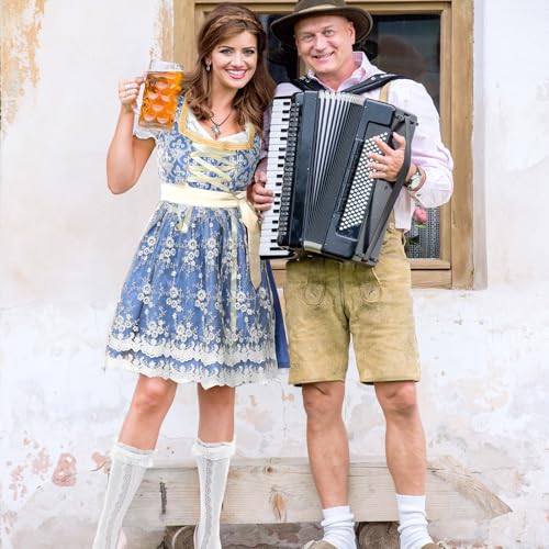 Funnysoft Oktoberfest Costume Women German Dirndl Dress Traditional Bavarian Oktoberfest Outfit with Sock Carnival Halloween(Large,Blue Gold) - Thumbnail 5