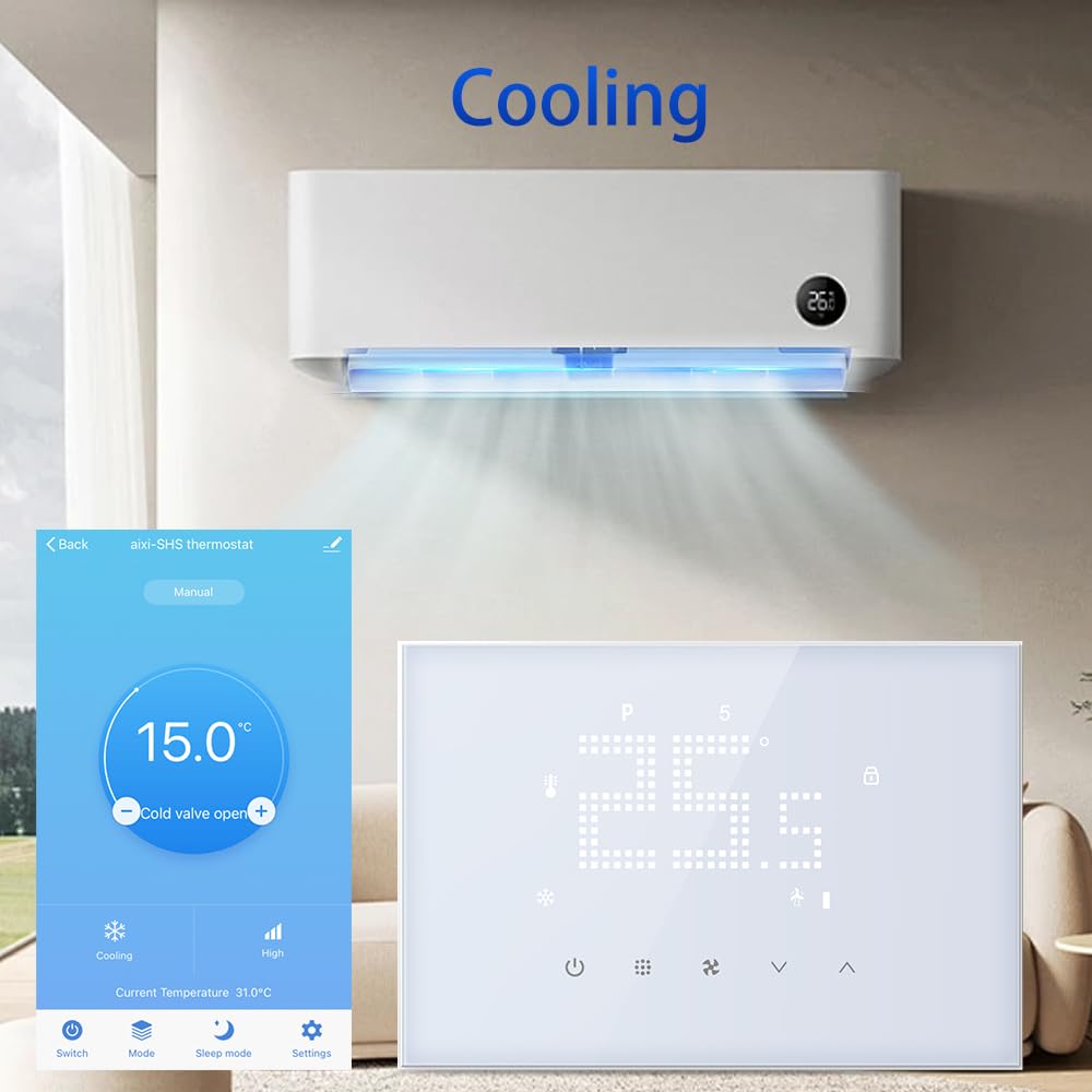 Fancoil wifi Tuya inteligentny termostat do centralnego klimatyzatora, programowalny do wentylatora konwektora chłodzącego ogrzewanie, kompatybilny z Alexa