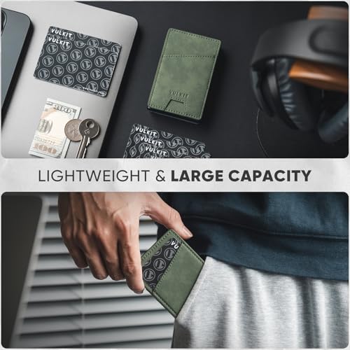 VULKIT Credit Card Holder with Money Pocket Pop up Wallet Metal Card Case RFID Blocking for Airtag, Coins and Cash Green2