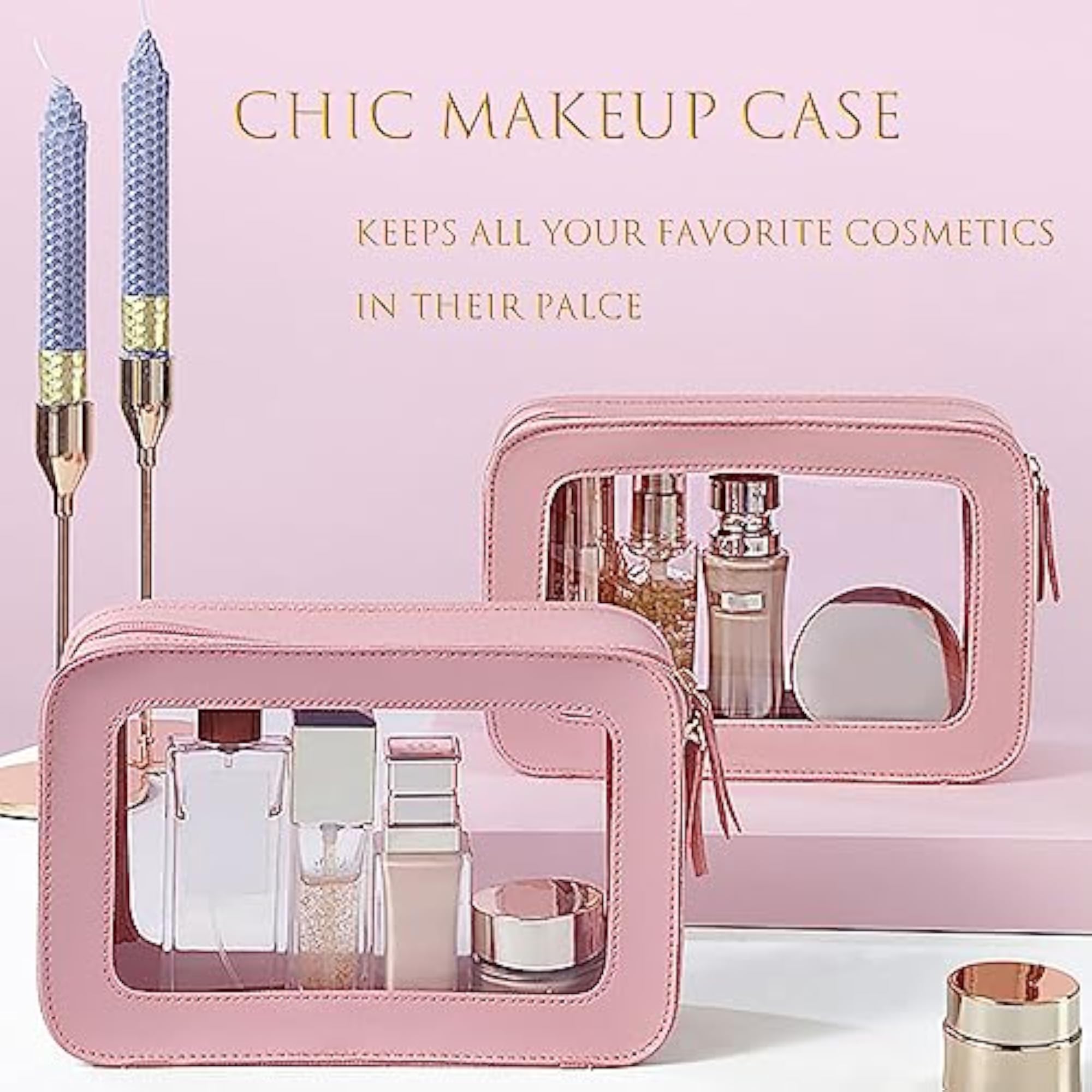Clear Makeup Bag, Pink, Simple Design