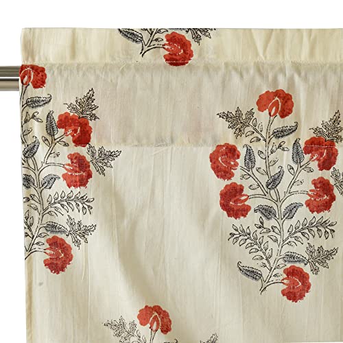 Image of Ravaiyaa Hand Printed Half Window Kitchen Curtain 100% Cotton Short Drapery Valance Curtain 40 inch X 18 inch Inch (Beige Brown Floral, Washable, Pack of 1) Semi Sheer, Rod Pocket Curtains