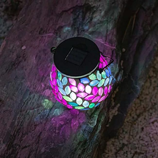 Afirst Mosaic Solar Lanterns Outdoor - Glass Hanging Solar Lights Hollow Out Waterproof Table Lamp Outdoor Decorative for Garden, Patio, Holiday Party Outdoor Decoration
