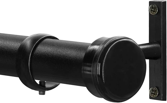 Qlfyuu Curtain Rod for Windows with Round Cap, Shower Curtain Rail Heavy Duty Ceiling Mount Black Curtain Pole with Brackets, Extendable Curtain Poles Telescopic Rust Free(Black,M)