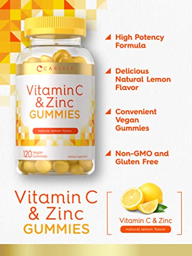 Carlyle Vitamin C And Zinc Gummies | 120 Count | Vegan, Non-Gmo, And Gluten Free Supplement | Natural Lemon Flavor #TOP2