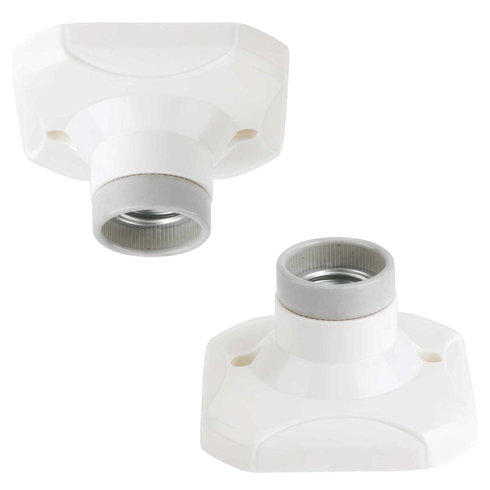 2 Pcs E27 Ceramic Lamp Holder – Heat-Resistant Screw Bulb Socket Base for LED/Incandescent Bulbs, 250V 6A Ceiling & Wall Light Fitting, White (No Screws Included)