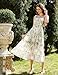 Green Dress Women Vintage Sundresses Smocked Ruffle Floral Dress Green 2XL
