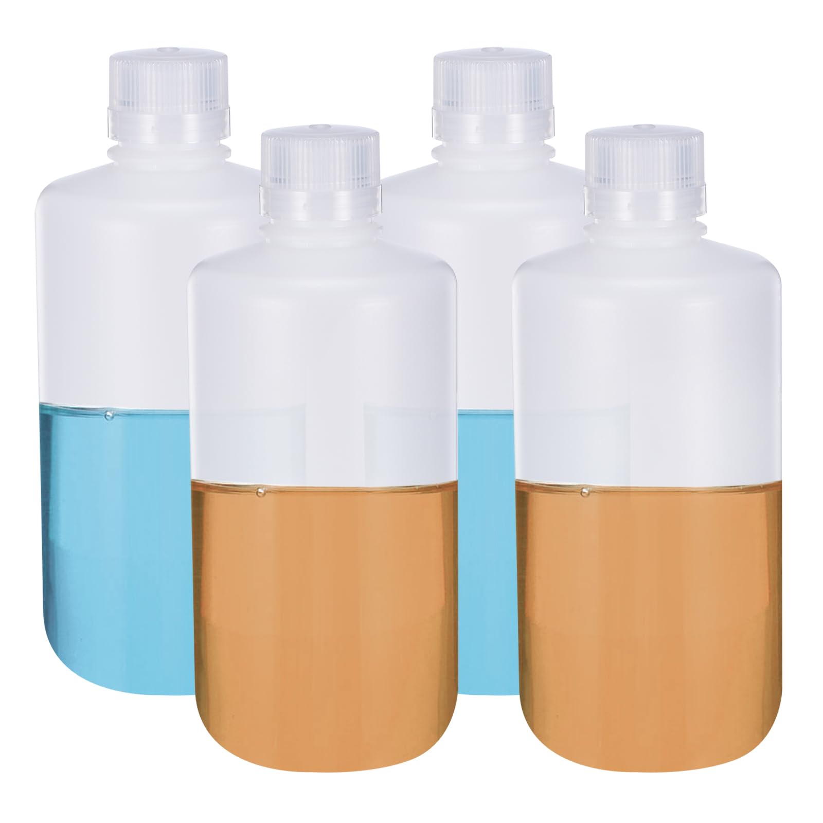 PATIKIL 4Pz 1000ml Bottiglie Reagenti, Bottiglie a Bocca Rotondo Stretta HDPE Tappo Vite per Conservare Acqua Liquidi e Campioni Solidi Contenitore da Laboratorio, Bianco Traslucido