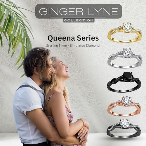 Twist CZ Engagement Rings for Women by Ginger Lyne | 1 Ct Faux Black Diamond Ring | 925 Sterling Silver 14k Gold Wedding Bridal for Women | Travel or Promise Wedding for Her2