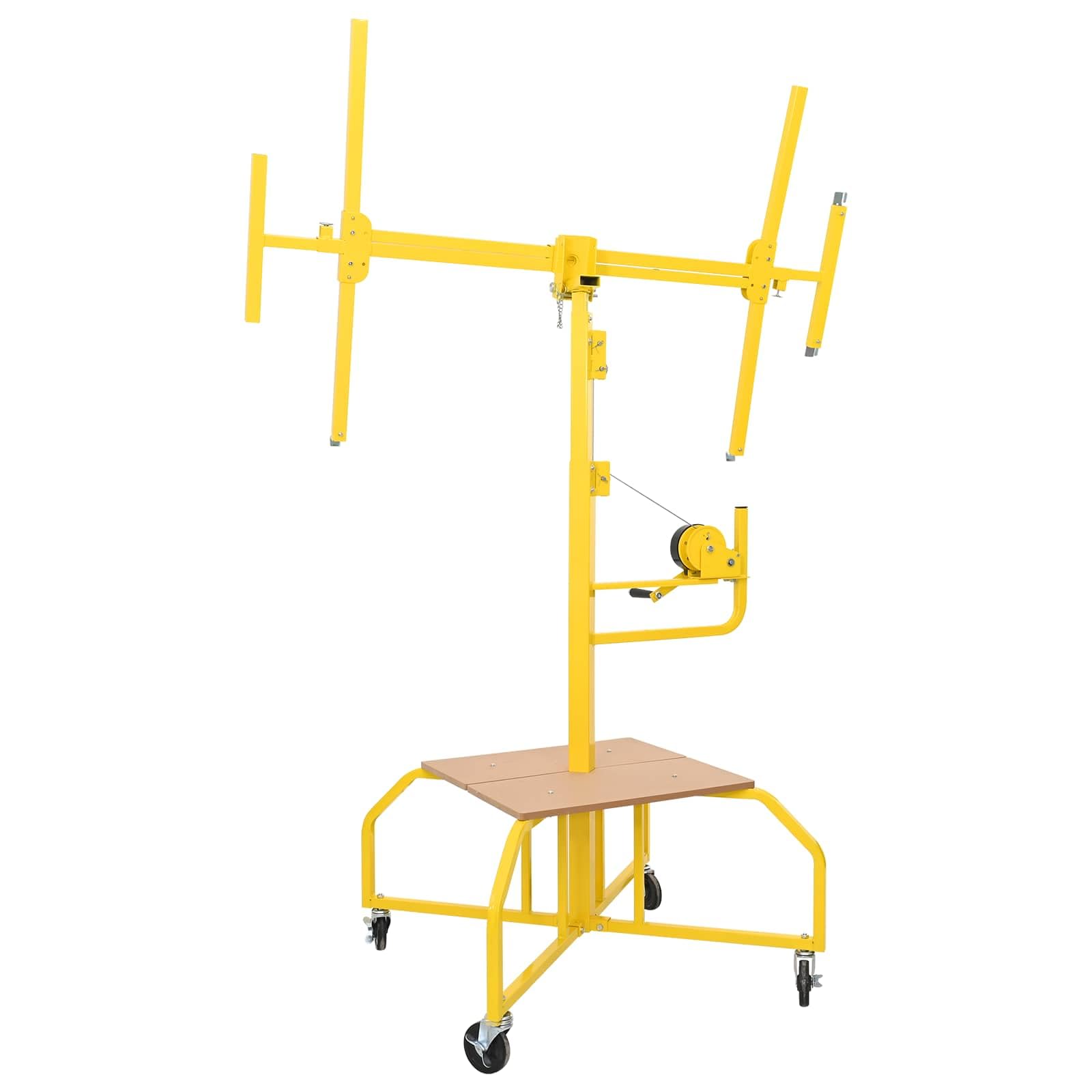 Gipskartonheber mit Rädern, Plattenheber für Trockenbau, 143-330 cm Höhe, 68 kg Traglast, Stahlkonstruktion, Gelb