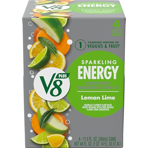 V8 +Energy Sparkling Lemon Lime Juice Energy Drink, 11.5 fl oz Can (4 Pack)