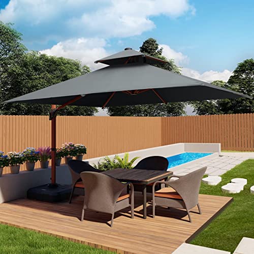 ABCCANOPY 10ft Patio Umbrella - Large Windproof Cantilever Umbrella with 360-degree Rotation,Sunbrella Fade-Resistant Outdoor Offset Square Wood Grain Umbrella for Backyard Garden Deck Pool,Dark Gray