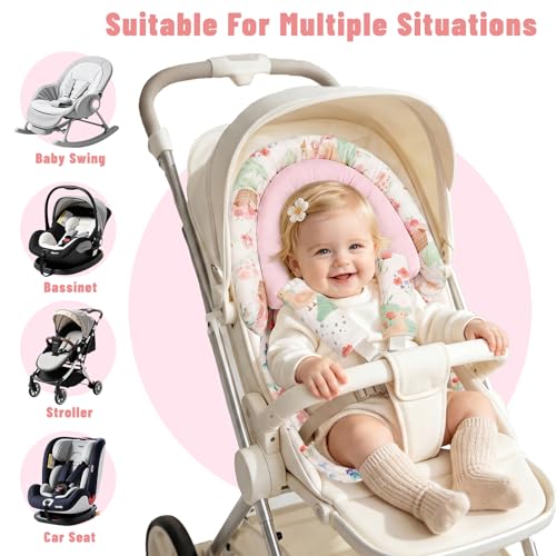 Image of Baby Car Seat Head Support with Extra Headrest, 2-in-1 Babybody Supports with Shoulder Pads Set for Newborn, Adjustable Infant Car Seat Insert Compatible with Stroller, Baby Swing (Animal)