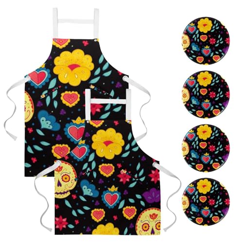 Tablier pour travail en bar et bistrot avec motif cœur et fleurs