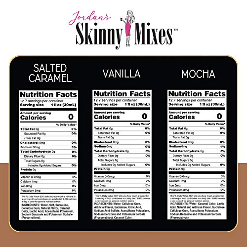 Jordan's Skinny Mixes Classic Coffee Syrup Trio Sugar Free 3 Pack Salted Caramel, Vanilla, Mocha (3) 12.7 oz Bottles