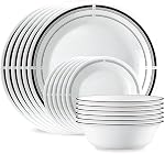 Corelle 18-Piece Round Dinnerware Set Service for 6, Lightweight Round Plates and Bowls Set, Vitrelle Triple Layer Glass, Chip and Scratch Resistant, Microwave and Dishwasher Safe, Brasserie
