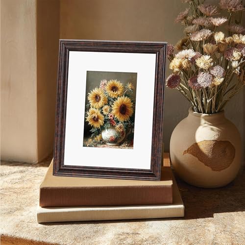 Image of eletecpro 8x10 Brown Picture Frames Set of 4, Vintage Photo Frames with Clear Acrylic Cover, Gallery Wall Art Display 5x7 Photo with Mat or 8x10 without Mat for Tabletop and Wall Mount, Home Decor