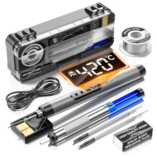 MEAKEST Cordless USB digital display rechargeable portable soldering iron, carrying temperature adjustment button, soldering iron wire, soldering iron holder, tin absorber, rosin, storage box