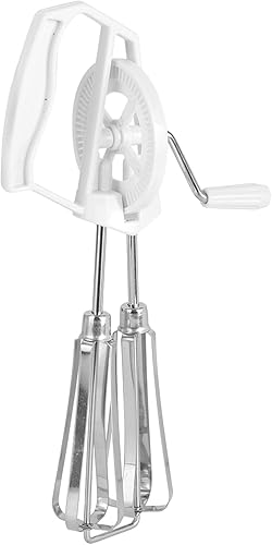 Miniatura 7 de Batidora de mano manual, manivela de alta eficiencia de rotación automática de acero inoxidable para cocinar (blanco)