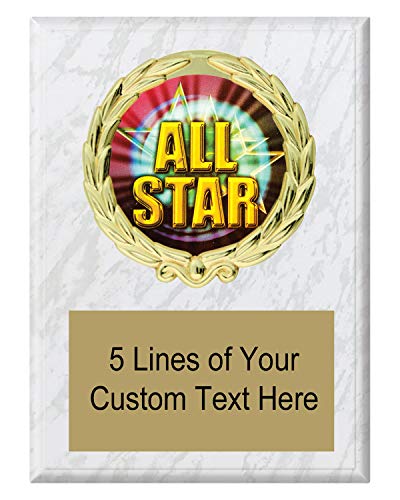 Express Medals 5x7 White Marble Color All Star Plaque Award Trophy with Engraved Plate MY4