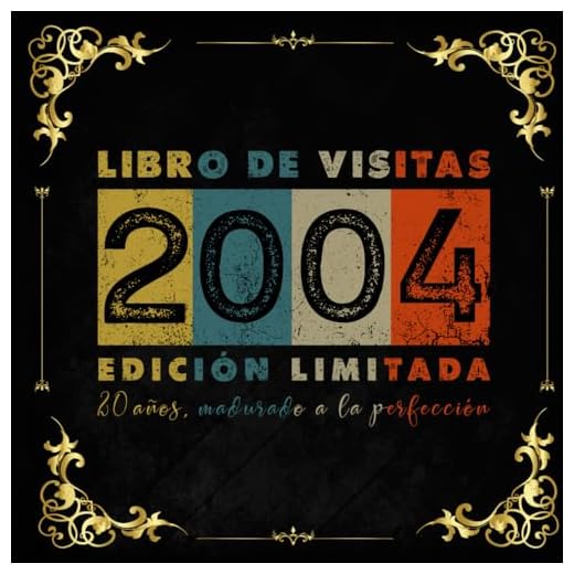 Libro de visitas 20 años 2004 vintage: 120 páginas en blanco, con espacio para fotos y mensajes de invitados.