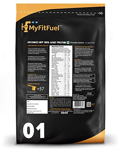 Image of MyFitFuel Advance MFF 100% Whey Protein Powder, with Digestive Enzymes and Multi Vitamins | 2 Kg, 57 Servings (Chocolate Hazelnut)