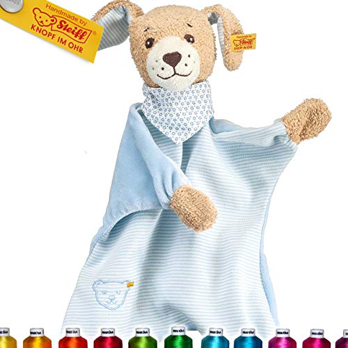 Steiff Gute Nacht Hund Schmusetuch Bestickt mit Namen für Baby & Kinder personalisiert, Junge, Kuscheltuch 30 cm, 239694, Blau Cover