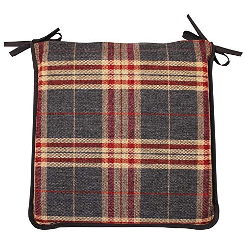 CnA Stores Set of 4 Tartan Check Reversible Kitchen Dining Garden Chair Cushion Seat Pads With Ties Zipped Removable Covers (Black/Red)