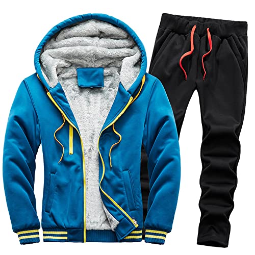 Photo de PAJKWW Veste Homme Hiver Chaleur Fermeture Éclair Moderne Homme Sweat À Capuche Costume Cordon De Serrage Sport Décontracté Confortable Jogging Alpinisme Plus Polaire Sweat Homme U-Sky Blue XXL