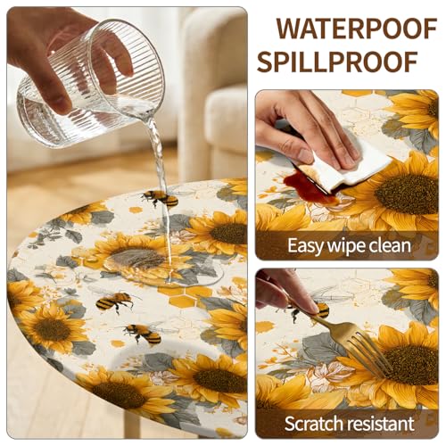 ARTSGOO Round Fitted Tablecloth with Elastic Edge Fits 61"-65" Round Tables by ARTSGOO - Used condition - Image 3