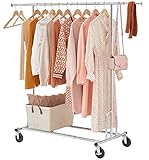 Tajsoon Heavy Duty Clothes Rack,Foldable Garment Rack,Freestanding Commercial Clothing Rack,Adjustable Rolling Clothes Organizer With Wheels And Bottom Storage Display Shelf,Metal,Stackable,Chrome