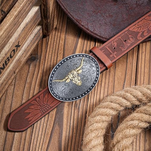 Image of Turquoise Belt Buckle for Men Western Texas Longhorn Bull Rodeo Belt Buckle American Cowboy Chic Gift