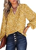 Dokotoo Womens Ladies Plus Size Summer Tops V Neck Chiffon Blouses Casual Smocked Long Sleeve Tee Shirts 2024 Trendy Work Business Bohemian Top X-Large Yellow